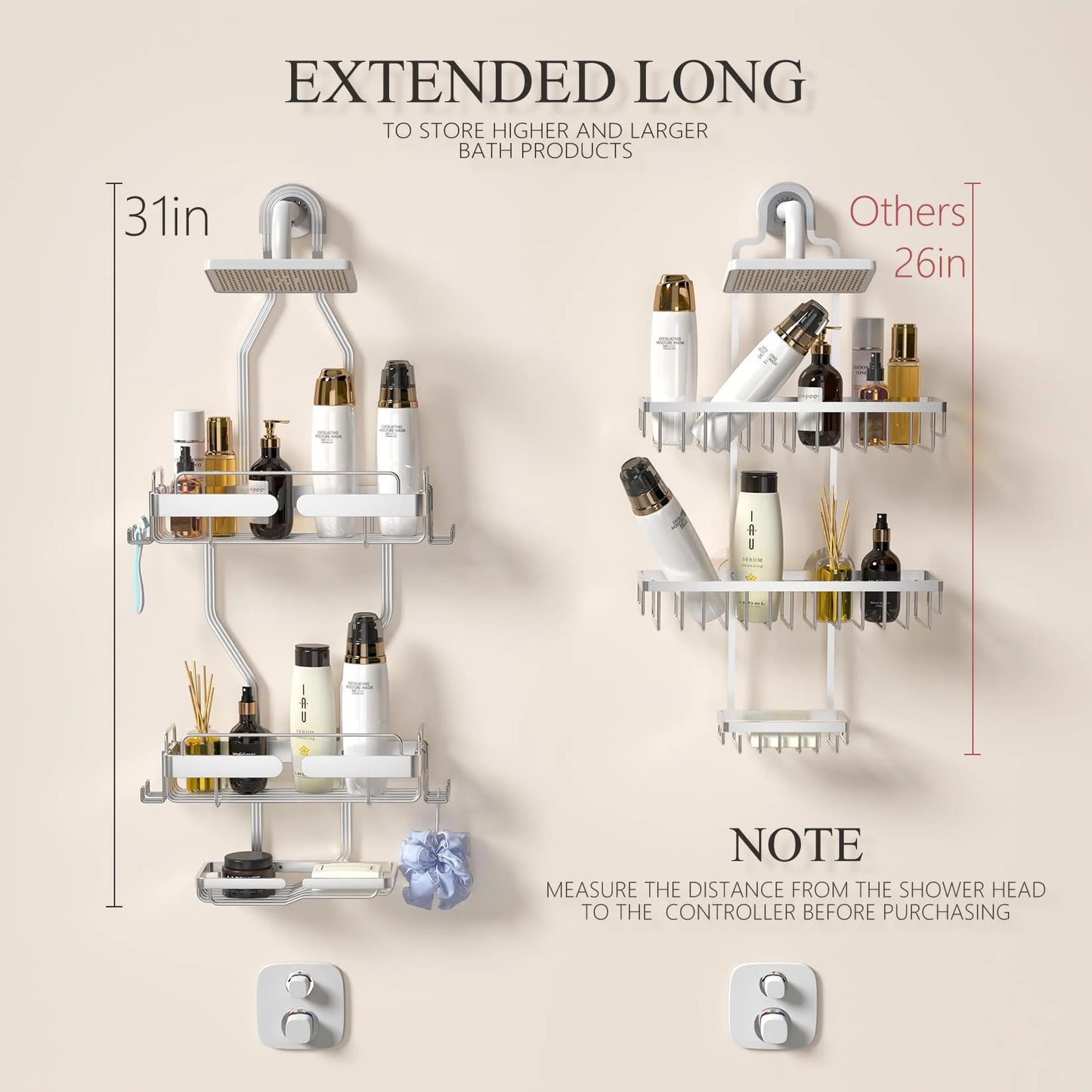 VANCORE Hanging Shower Caddy, Rustproof Shower Shelf Racks over Shower Head with Hooks