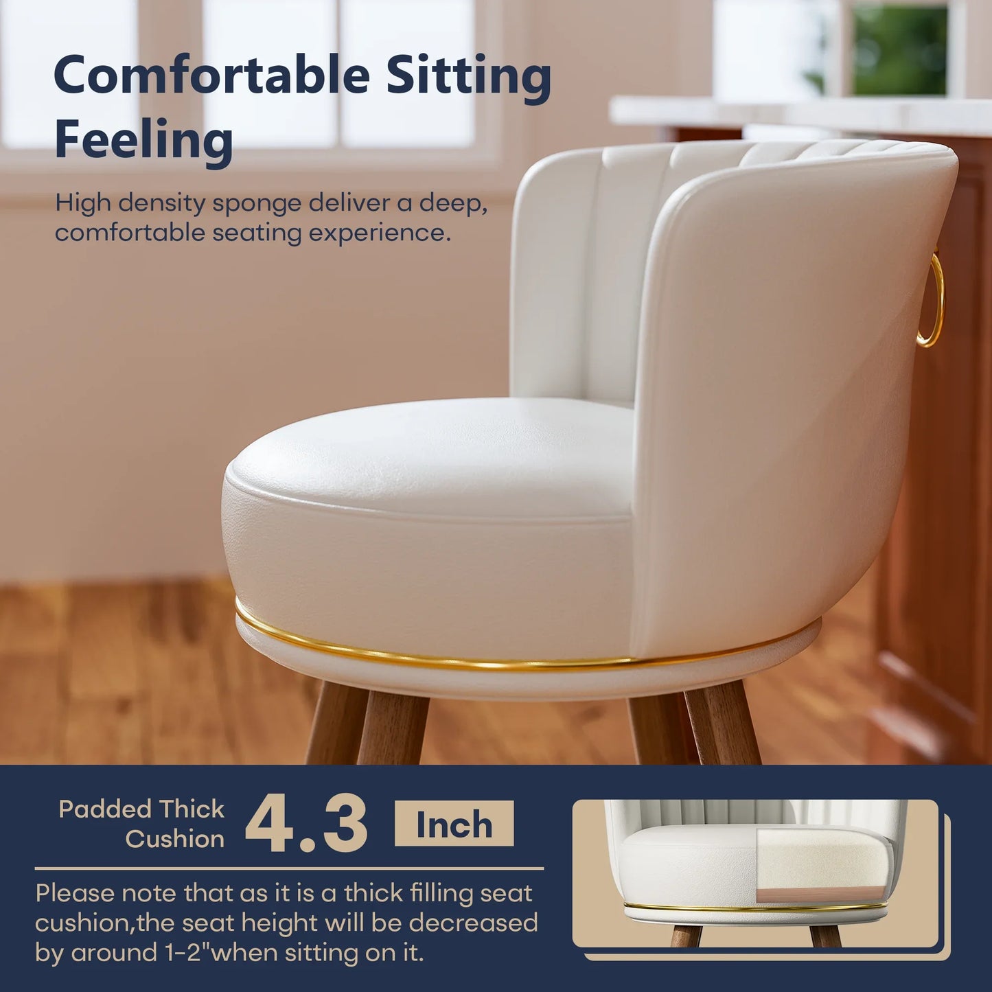 HomeZeer 24" Bar Stools Set of 4, Counter Height Bar Stools with Curved Back Swivel Barstools Pub Chairs with Wood Legs, White