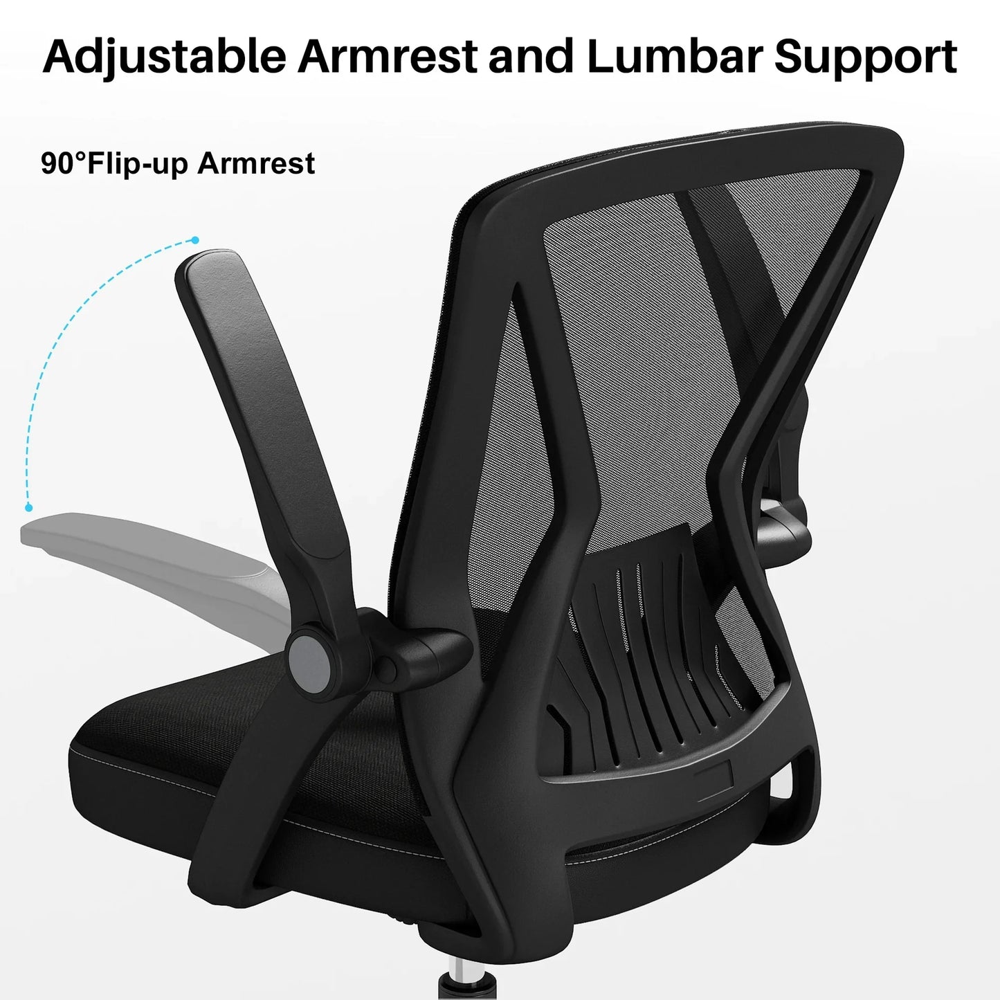 HomeZeer Computer Desk Chair, Middle Back Mesh Office Chair with Flip-up Arms, Swivel Ergonomic Desk Chair, Black
