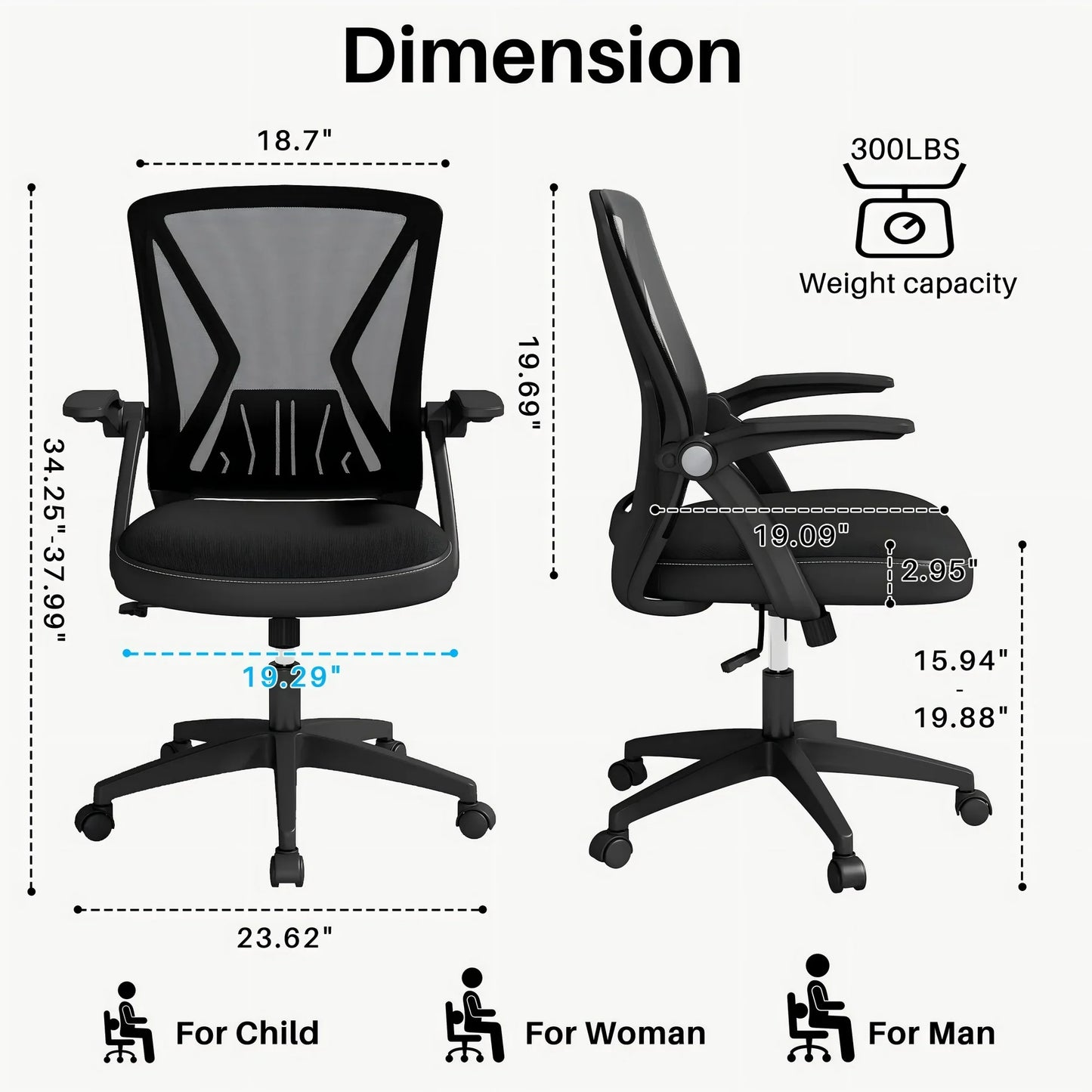 HomeZeer Desk Chairs with Wheels, Recline Office Chair with Adjustable Arms, Ergonomic Mesh Office Chair with Flip Up Arms 300 lbs, Black