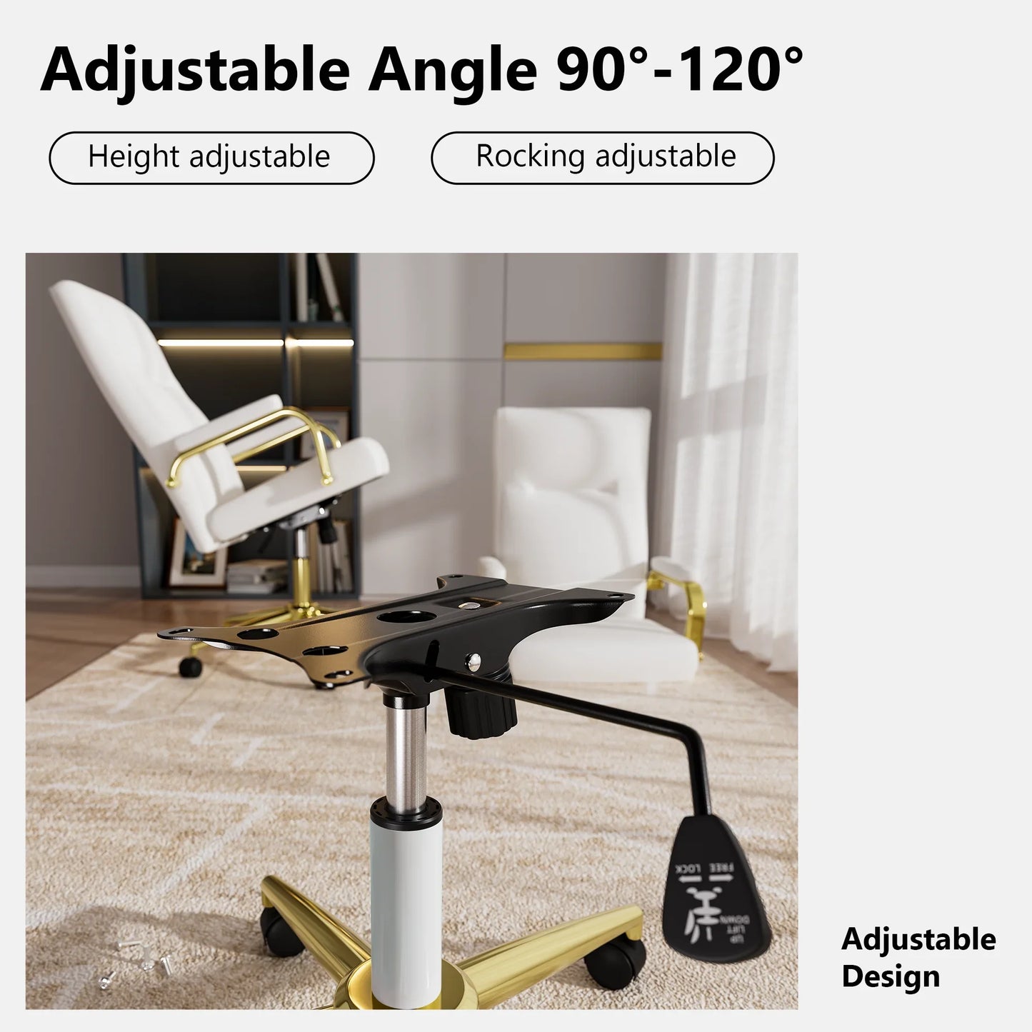 HomeZeer White and Gold Office Chair, High Back Executive Computer Chair with Wheels and Arms,Leather Home Desk Chair for Girl and Women