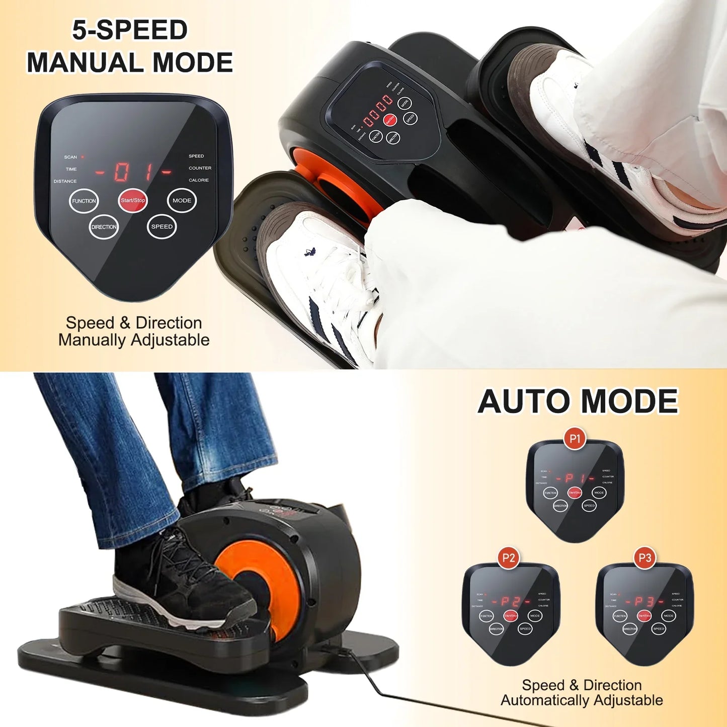 ALSO GO Under Desk Elliptical, Electric Ellipse Leg Exerciser While Sitting for Seniors Adults, Auto/Manual Dual Mode Motorized Foot Pedal Exerciser with Remote Control for Home Office Use