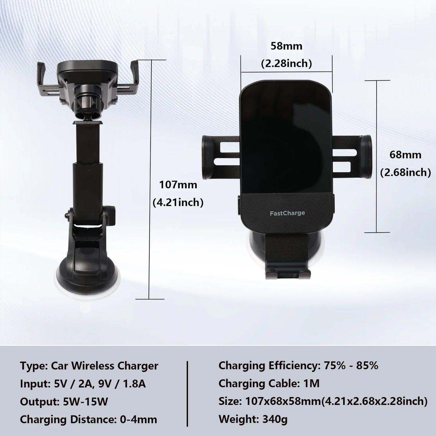 Auto-Clamping Car Charger Phone Holder, 15W Qi Wireless Car Charger, Dashboard Vent Phone Mount, Suitable for iPhone Series, for Samsung Galaxy S22+/S21/S10/Note 20, Black