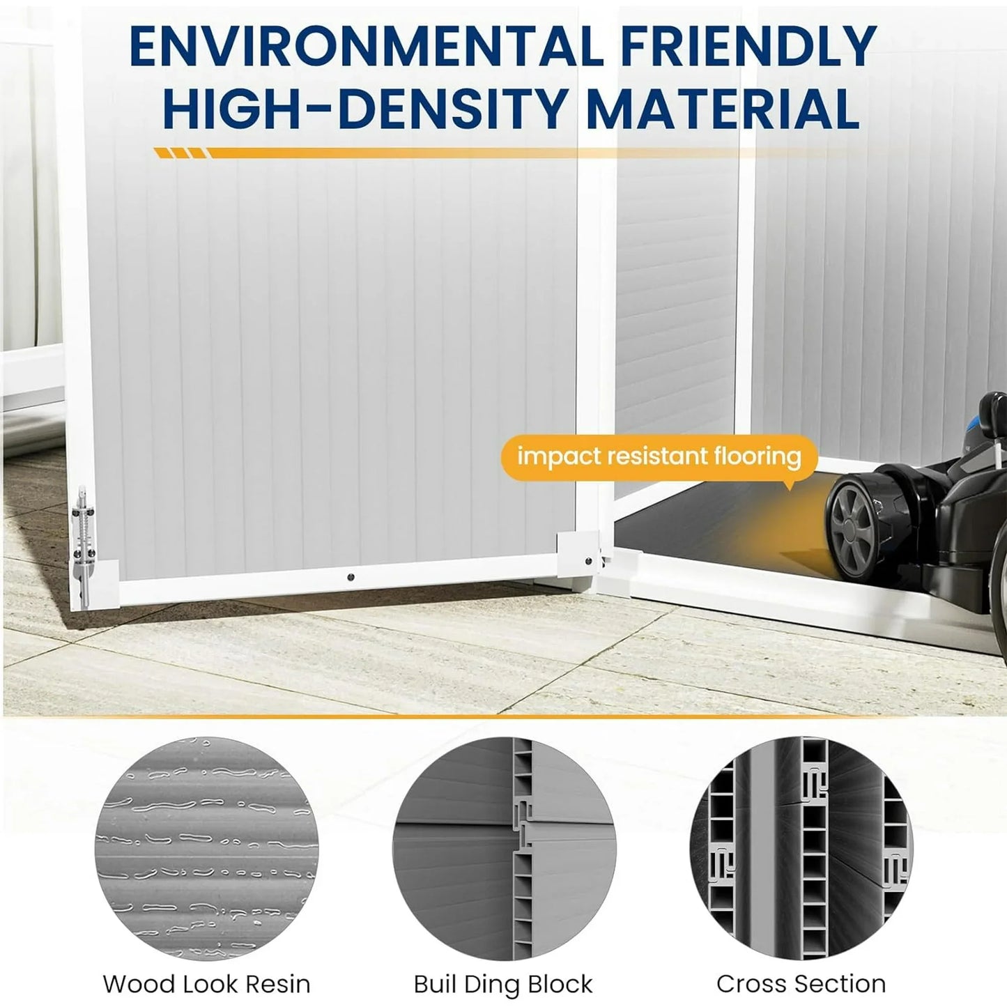 ECOPATIO Outdoor Storage Shed 41 Cu Ft Weather Resistant Resin with Floor Gray