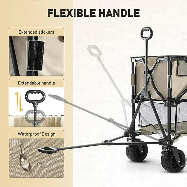 Double Decker Wagon Collapsible, Heavy Duty Foldable Wagon with Big Wheels, Folding Extended Wagon Cart Support Up to 330lbs, Outdoor Utility Wagon for Camping, Sports, Shopping, Beach, Garden