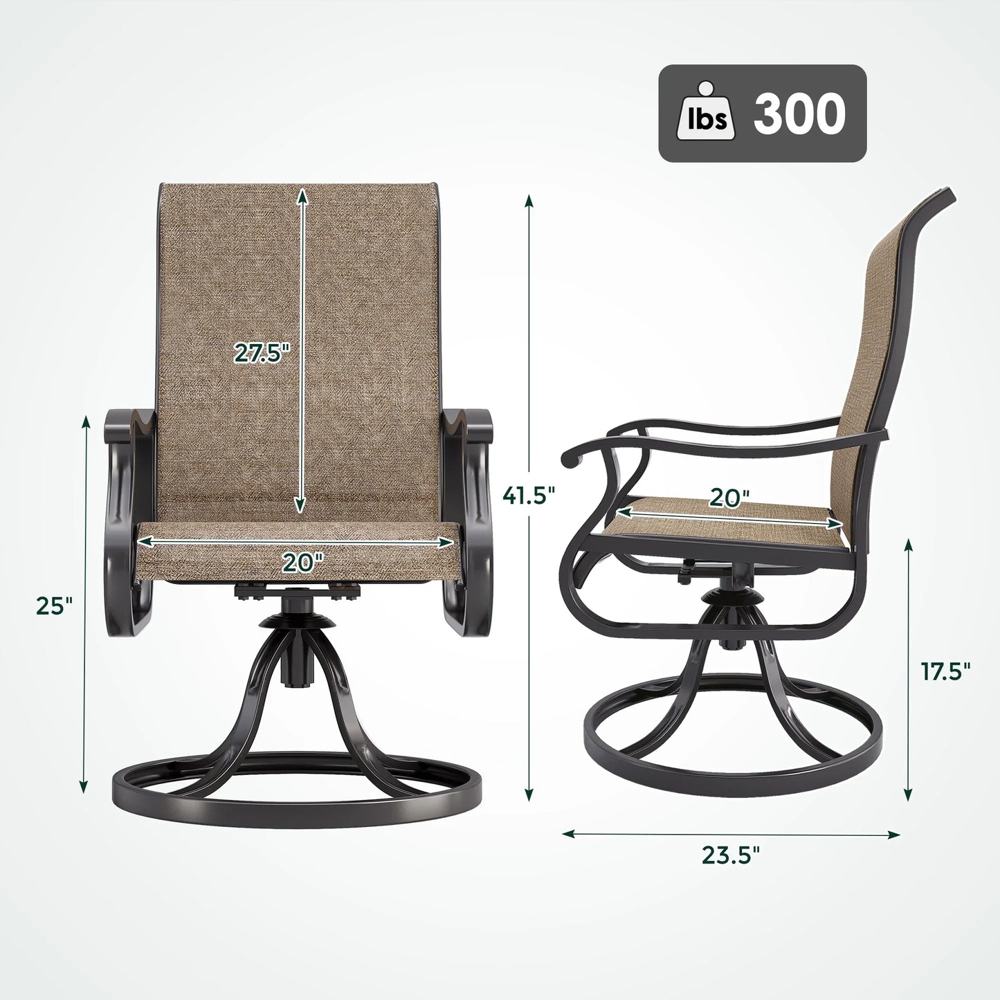 ECOPATIO Patio Swivel Chairs Set of 2, Outdoor Dining Chairs High Back All Weather Breathable Textilene Outdoor Swivel Chairs with Metal Rocking Frame for Lawn Garden Backyard Deck, Khaki