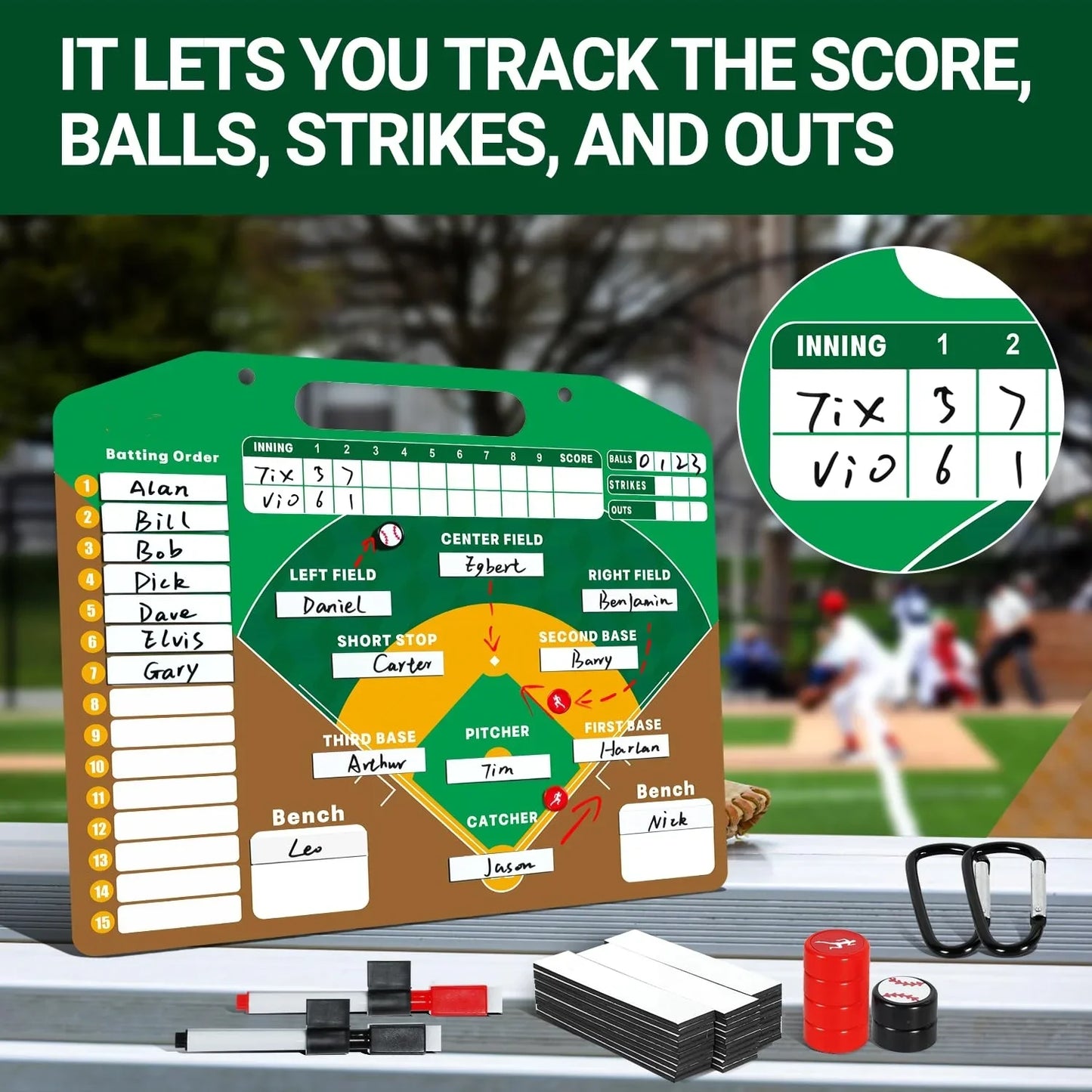 JASCOPRO Baseball Magnetic Lineup Board, Dry Erase Lineup Clipboard Display Board, 14" *12"