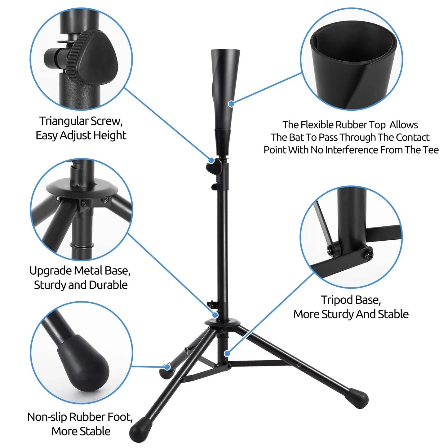 JASCOPRO Baseball Batting Tee, 27" to 43" with Tripod Stand Base, 2 Pcs Replaceable Rubber Tops