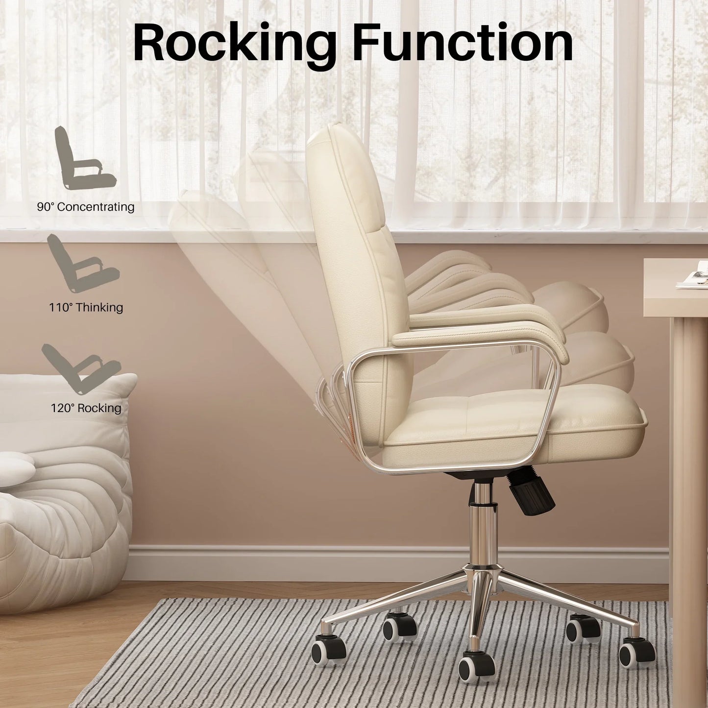 HomeZeer Executive Office Chair 300lbs, Mid Back Support Computer Desk Chairs with Armrests, Height Adjustable Ergonomic Task Chair for Home Office£¬PU Leather Rolling Swivel Office Chair, White