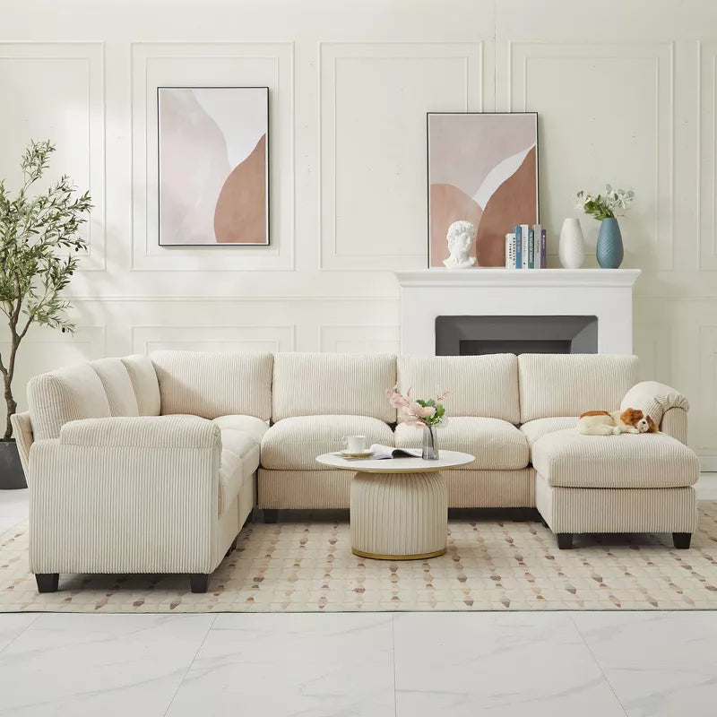 Hyleory 115 Corduroy Oversized Modular Sectional Sofa, U Shaped Couch with Movable Ottoman, Large 7 Seater Corner Sofa for Living Room