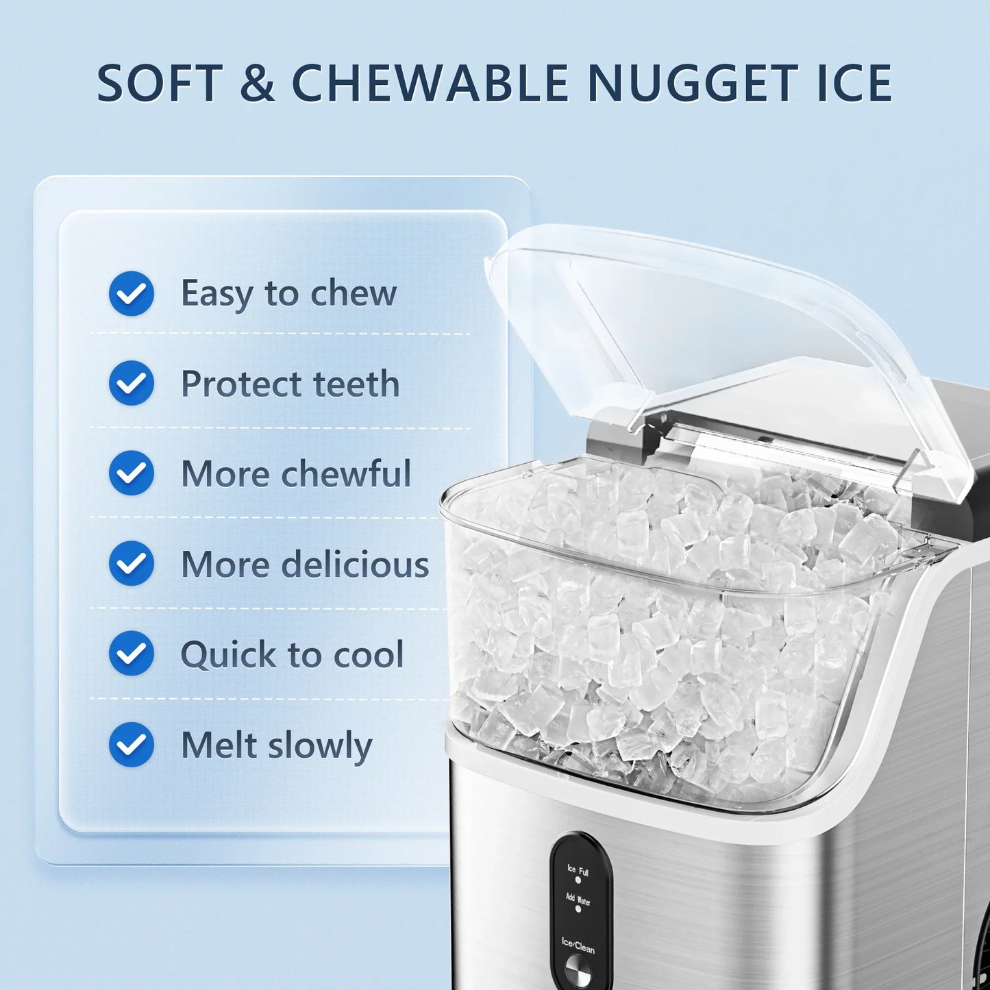 Simzlife Nugget Ice Maker Countertop, Portable Ice Maker Machine with Self-Cleaning Function, 35lbs/Day, Soft Chewable Pellet Ice, Silver