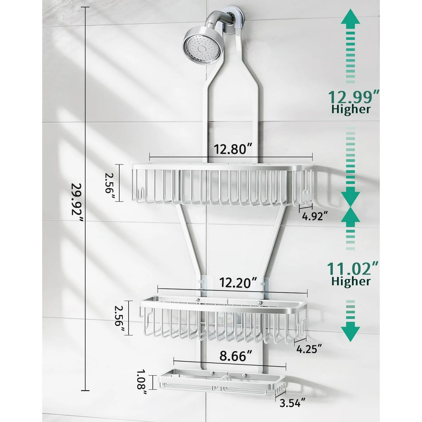 VANCORE Hanging Shower Caddy Bathroom Organizer - Over Head Long Rack for Tall Showerhead - Extra Large Shelf for Big Shampoo Bottles with Soap Holder