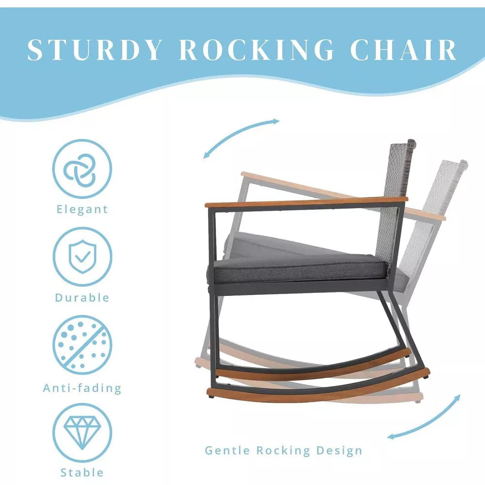 My Depot Outdoor Rattan Chair 3 Piece Set with Coffee Table and Cushions for Balcony Porch Poolside