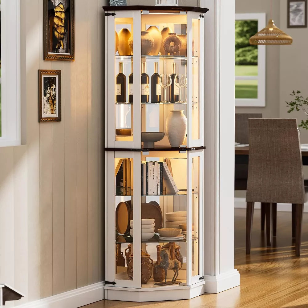 PAKASEPT 71'' Display Curio Cabinet with LED Lights, Tempered Glass Doors, 6 Shelves, Curio Cabinet for Home & Office