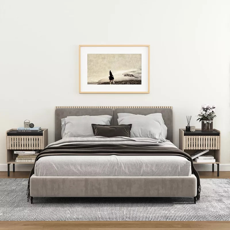 Resenkos Boho Nightstand Set of 2 with Hollowed-Out Drawers, Storage Night Stand and Wood Natural Brown