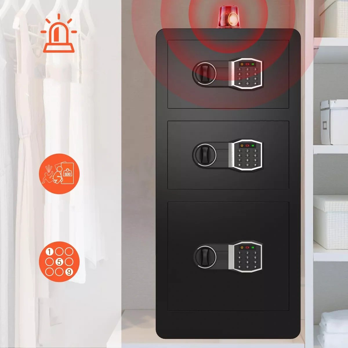 RXDSAFE 5.3 Cube Double Layers Large Safe Box, Home Safe Security Box With Fireproof Document Bag, LCD Screen, Sensor Light Black