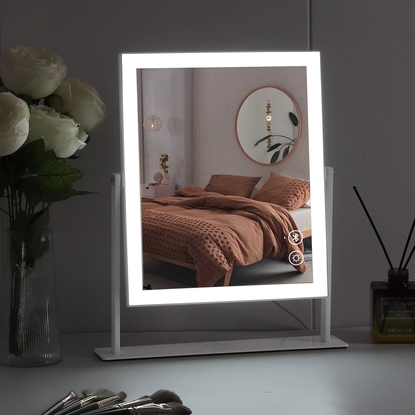 Fenchilin Hollywood Vanity Makeup Mirror with Lights Bluetooth Metal Tabletop White 12''x14''