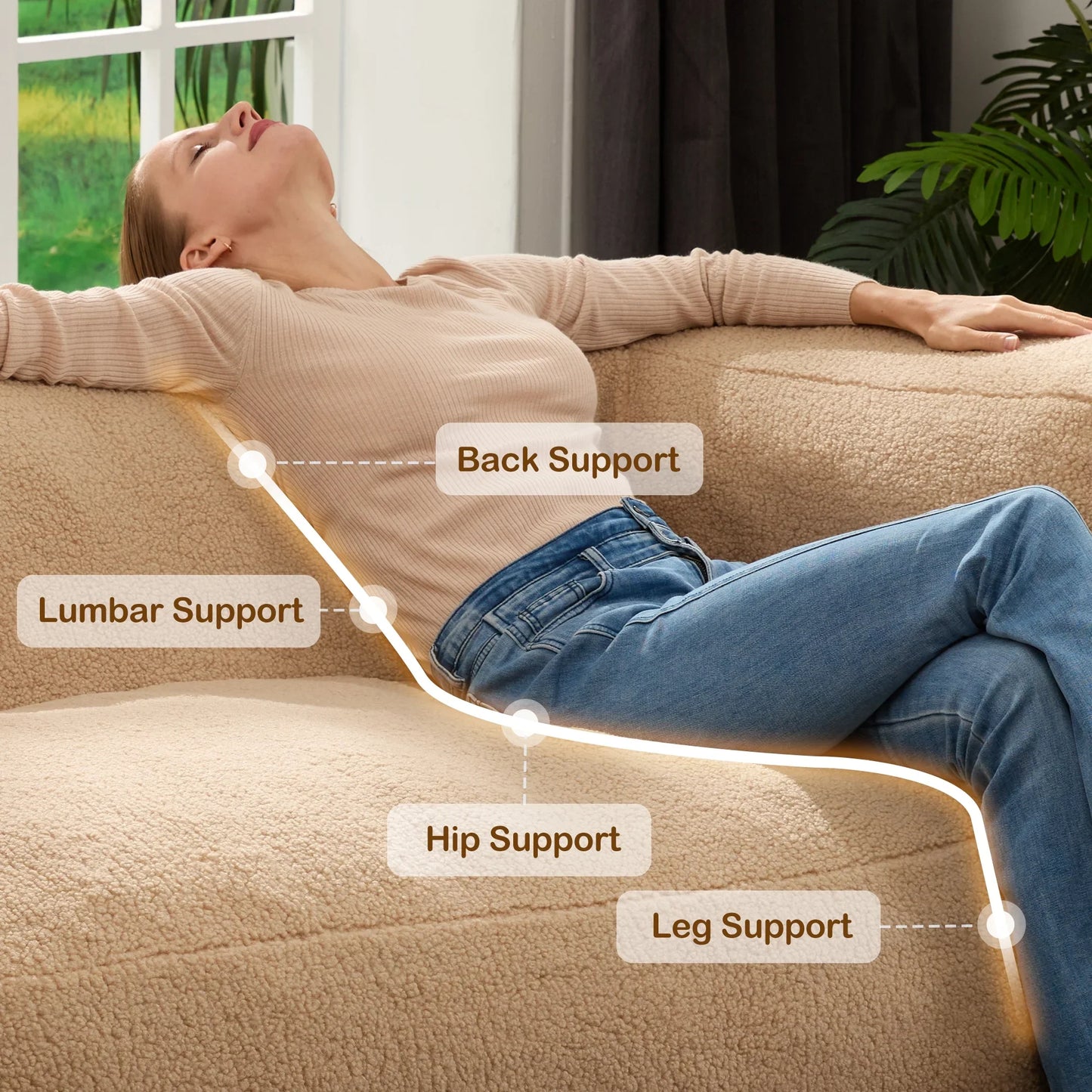 HOMGUAVA Oversized Bean Bag Chair for Adults, Giant Beanbag Sofa, Comfy Chair Lazy Sofa with Wide Armrests & Soft Sherpa Teddy Cover for Bedroom & Living Room, Khaki