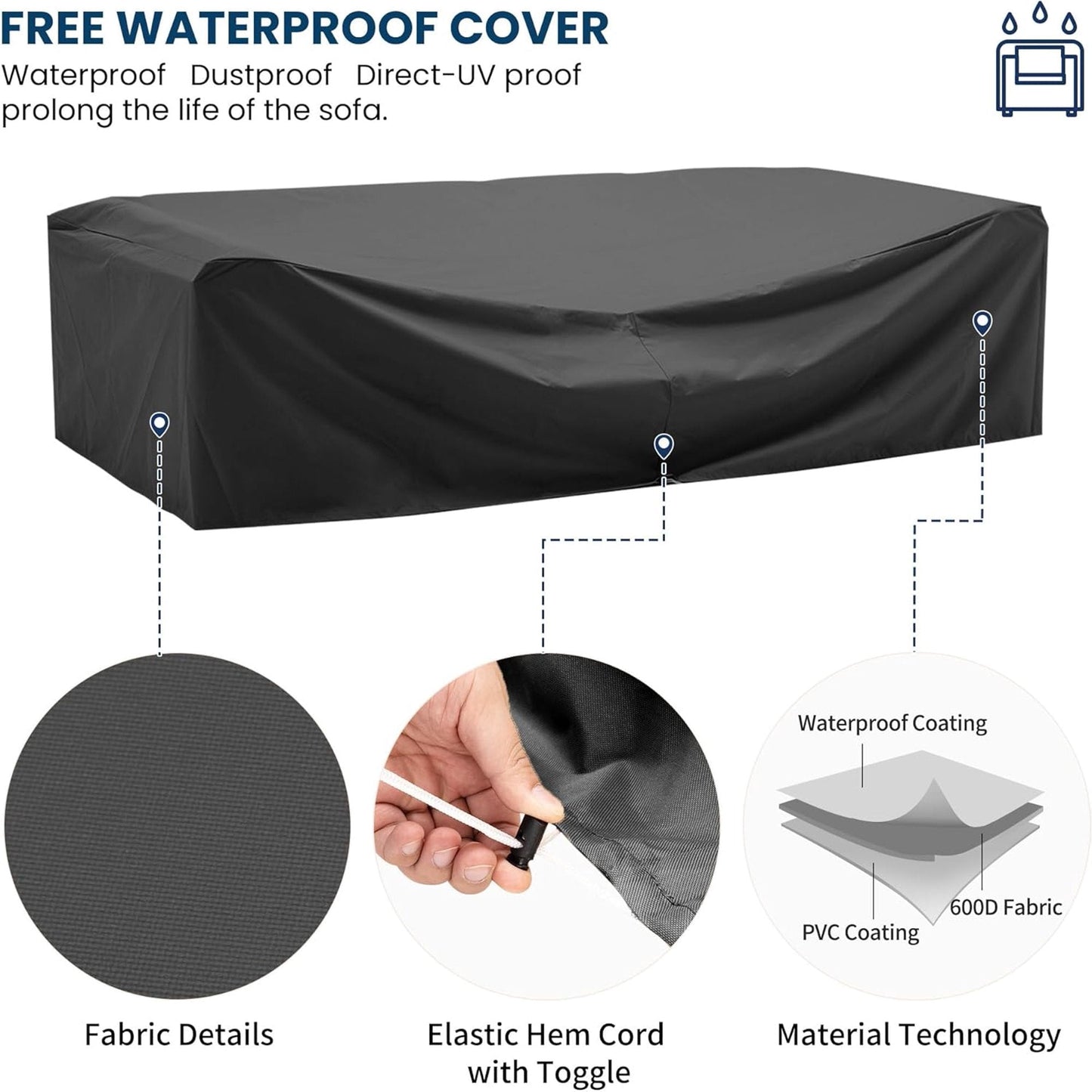 Poteban Patio Furniture Sets, Modular Rattan Outdoor Patio Sectional Furniture Sofa Set, Wicker Patio Conversation Set for Backyard,7PCS