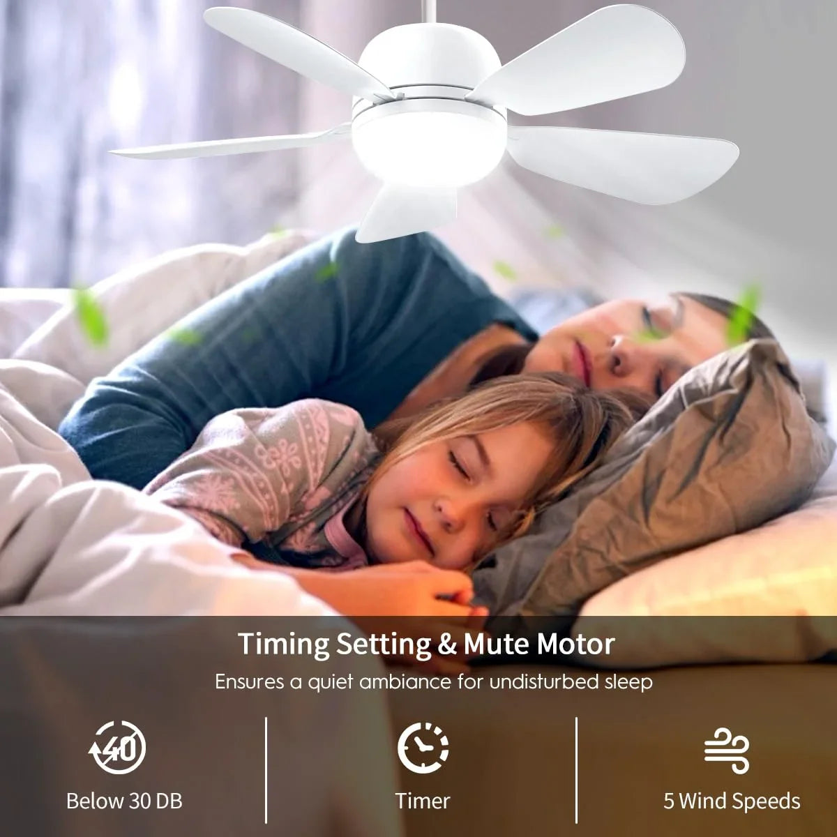 Socket Fan Light 19Inch, Dimmable Small Ceiling Fan with Light and Remote