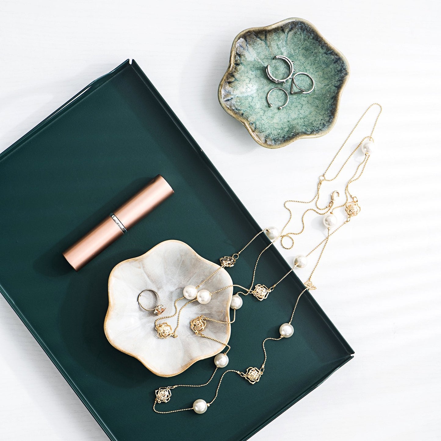 UNICASA Ceramic Lotus Jewelry Tray, Decorative Trinket Jewelry Dish Set of 4 for Rings Earrings Necklaces Bracelet Watch Keys, Birthday Mother's Day Christmas Gift for Women