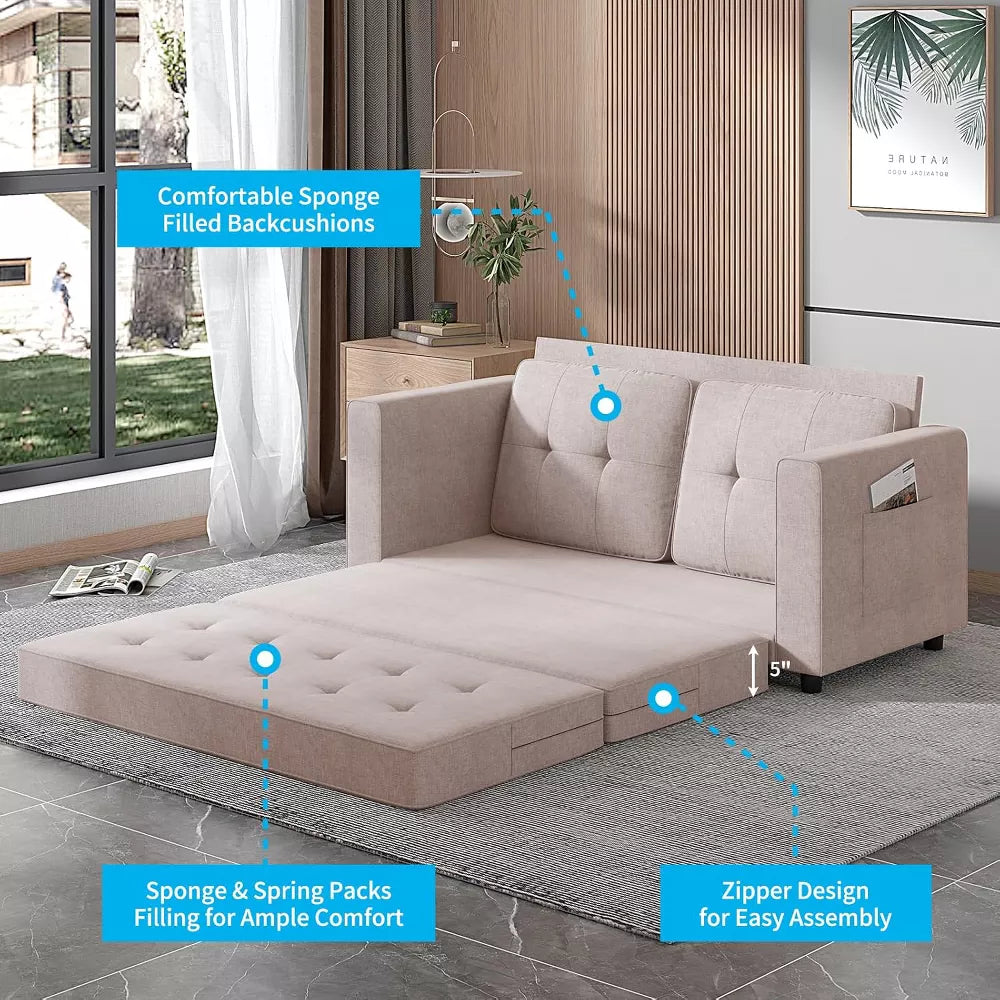 Mjkone Pull Out Sofa Bed, 3-in-1 Loveseat Sleeper Sofa Bed