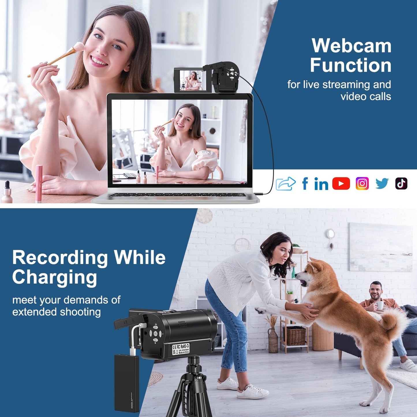 MARVUE Video Camera 2.7K Camcorder 50MP 16X Zoom Vlogging Camera for YouTube