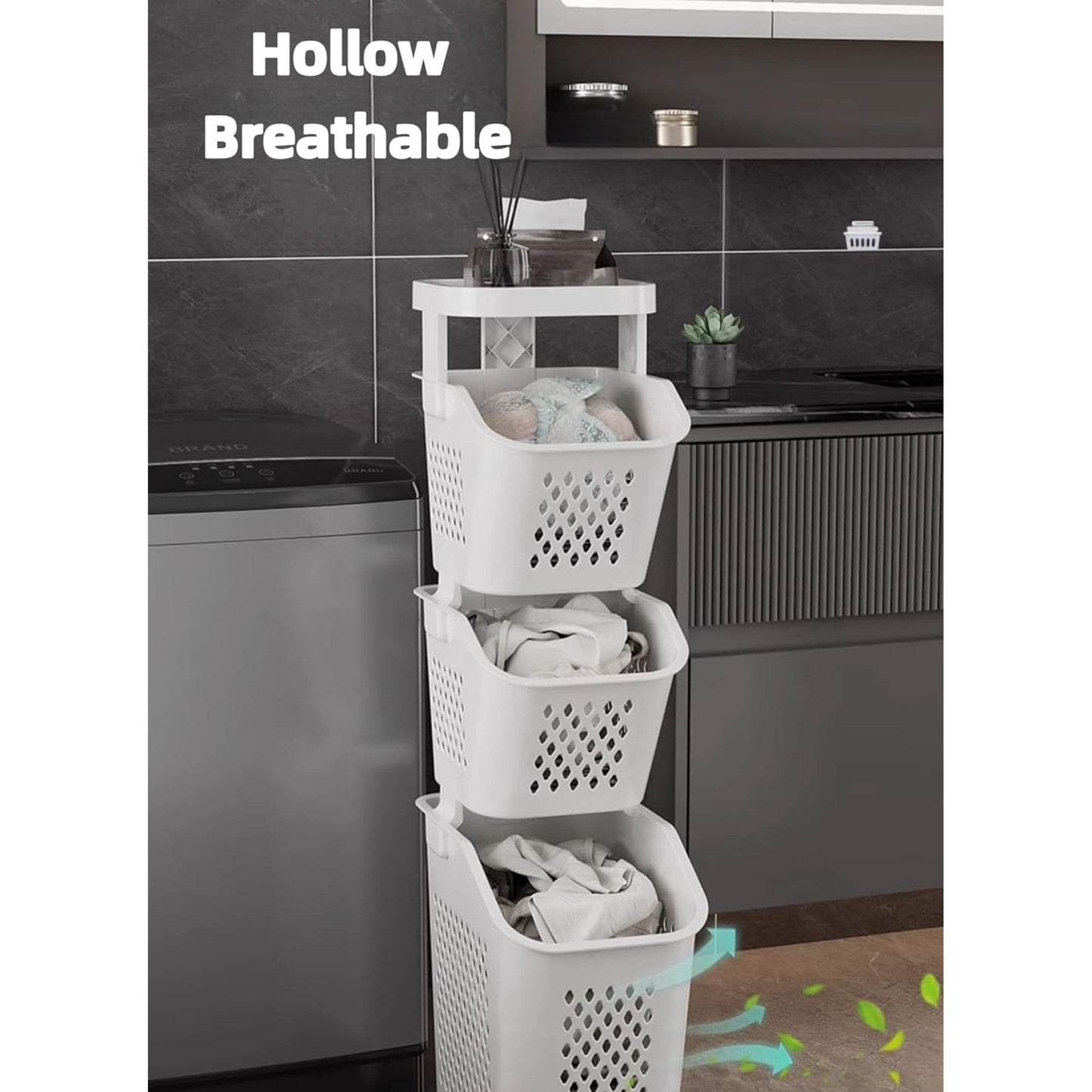 Laundry Hamper 3-Tier Laundry Basket Dirty Clothes Hamper Freestanding Clothes Cart Multi-Layer Basket Laundry Cart with Wheels | 360 Rolling Laundry Basket