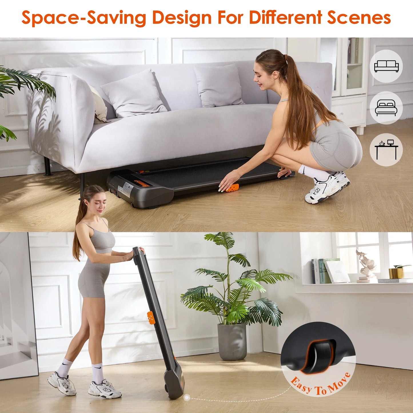 HOMGUAVA Under Desk Treadmill, Walking Pad Treadmills with Remote Control and LED Display, Gray