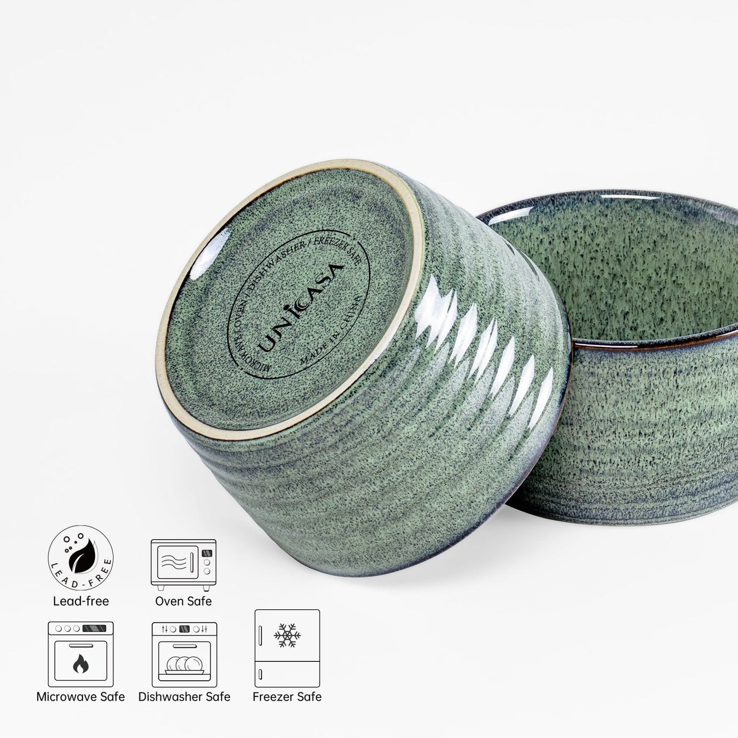 UNICASA Ramekins 8 oz Ramiken for Creme Brulee,Lava Cake,Pudding,Souffle,Small Sauce Bowl,Ceramic Baking Dishes- Set of 4 (Green)