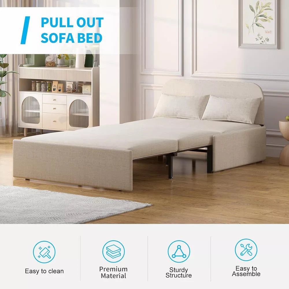 Mjkone Queen Size Pull Out Sofa Bed, 2-in-1 Modern Pull Out Linen Sleeper Sofa Couch