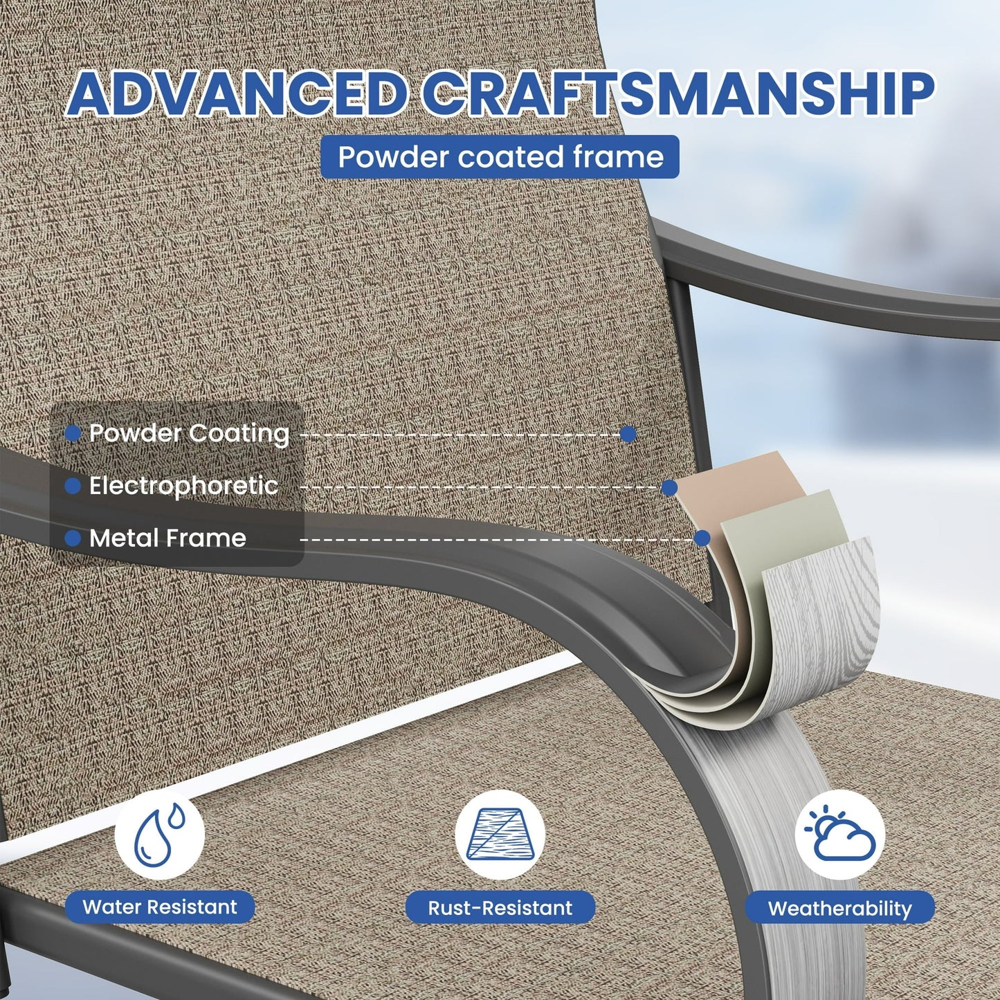 Poteban Patio Swivel Bar Stools Chair of 2, Outdoor Bar Heigt Set, All Weather High Back and Armrest Rocking Stools & Bar Chairs for Backyard, Lawn Garden, Balcony and Pool,Khaki