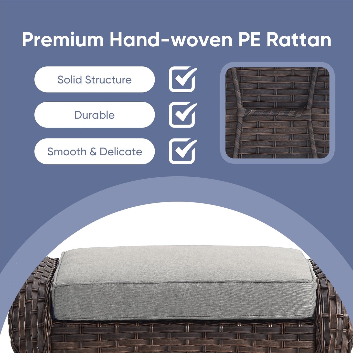 Poteban Outdoor Patio Conversation Sets All Weather Wicker Furniture Set with Coffee Table, Sofa, Swivel Rocking Chair and Ottoman for Pool, Backyard, Garden