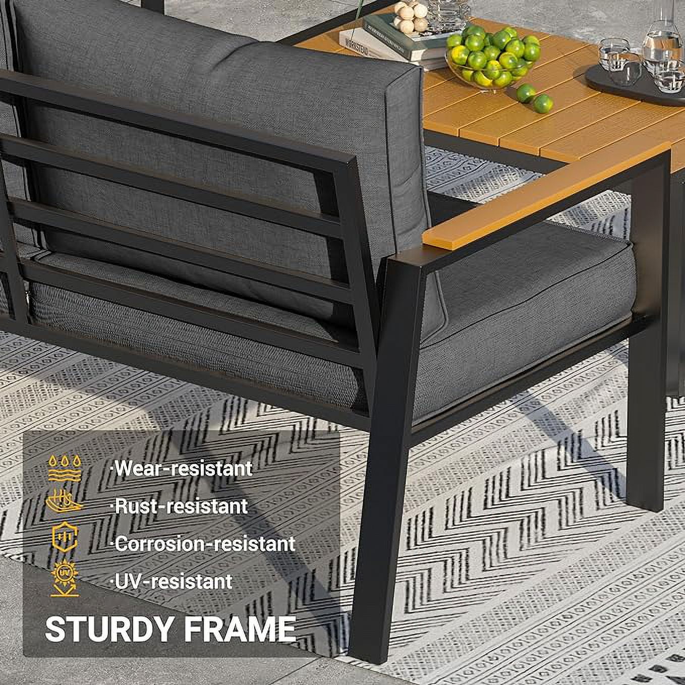 Poteban Metal Outdoor Patio Furniture Set, Modern Outdoor Conversation Furniture Sets w/Coffee Table, 4 Piece Outside Furniture with Thick, Washable and High-Resiliency Sponge Cushions (Deep Grey)