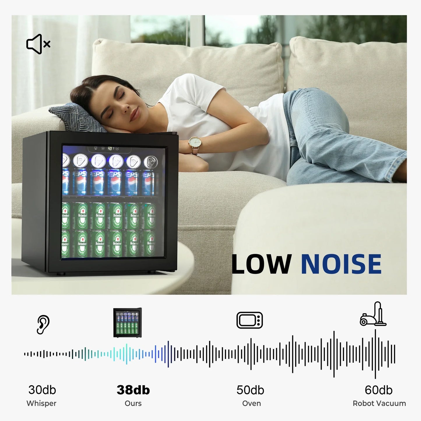 Simzlife 55 Cans Mini Beverage Refrigerator & Portable Beverage Cooler with Double Glass Door, Small Fridge for Home/Office/Bar,Black