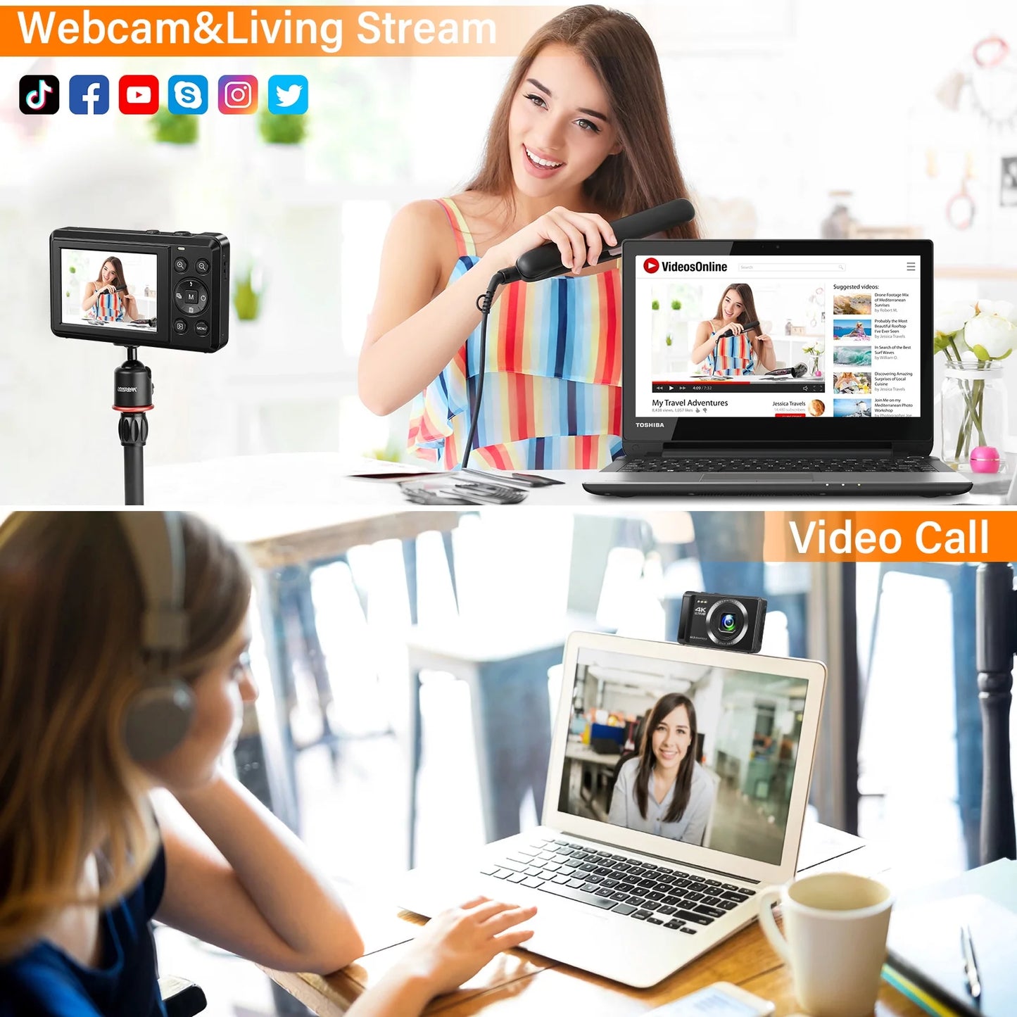 MARVUE Digital Camera 4K UHD 64MP Vlogging Camera, Autofocus Compact Camera with 16X Digital Zoom, Point and Shoot Digital Camera with 32GB SD Card & 2 Batteries