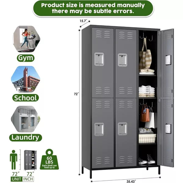 SUXXAN 6 Doors 72''H Metal Storage Locker for Employees for School Gym,Assembly Required