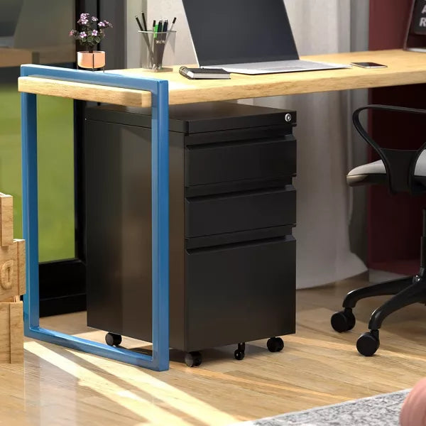 SUXXAN Metal Rolling File Cabinet with 3 Drawers, Under Desk Mobile Filing Storage Cabinet with Lock,Required Assembly
