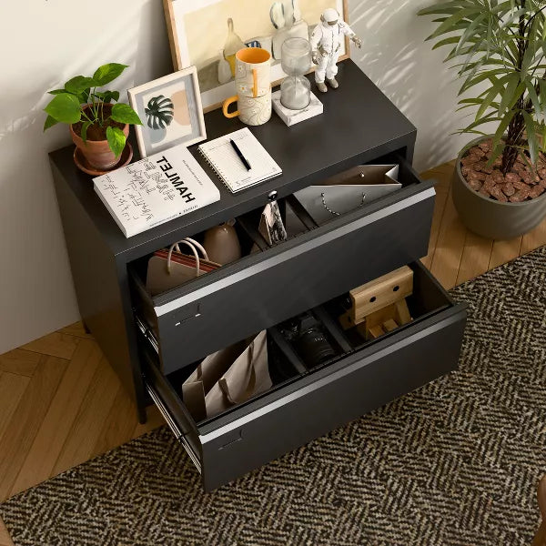 SUXXAN 2 Drawer Metal File Cabinet, with Standing Feet and Card Slot, 29.53" H X 34.5" L X 15.75" W, Assembly Required
