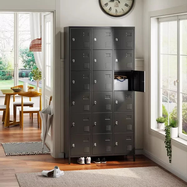 Aobabo 18 Doors Metal Storage Locker for Employees, Storage Locker for Employees School Office Gym Bedroom, Black, Assembly Required