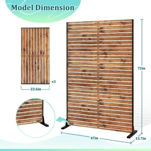 TOAOTBNBO 3-Panel Metal Privacy Screen, Decorative Privacy Fence Panels with Stand, Outdoor Privacy Screen for Patio, Natural Brown
