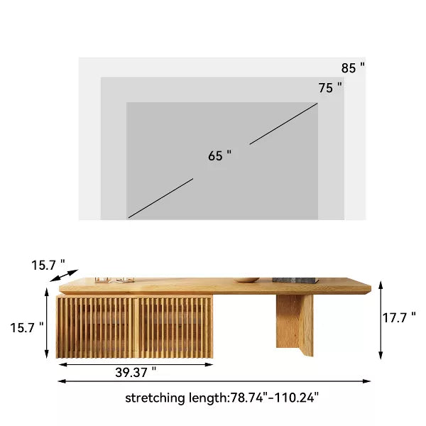 LOVSON 78 to 110-inch Retracted Extendable TV Stand, Console Media Cabinet with Storage,for Up to 55+ Inch,for Living Room,Bedroom,Natural