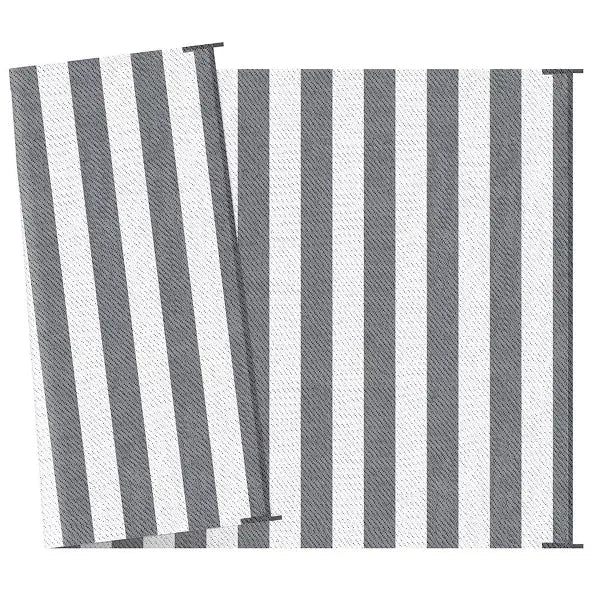 Resenkos Floor Mat Carpet,Indoor Door Mat,Reversible Outdoor Rug, 9'x 12' Waterproof Straw Floor Mat, Portable RV Camping Carpet, Gray & White Striped
