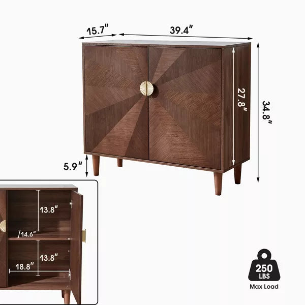 LOVSO 39.4''Kitchen Sideboard,Mid-Century Wood Coffee Bar Buffet,with 2 Doors and ShelvesTable for Kitchen Dining Room,Living Room,Walnut