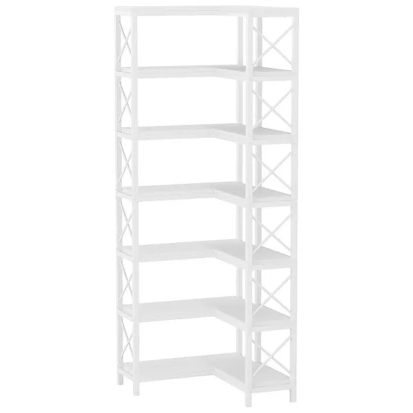 Resenkos Bookshelf, Bookcase Standing Shelf Unts,7-Tier Corner Bookshelf Corner Bookcase Storage Display Rack,White