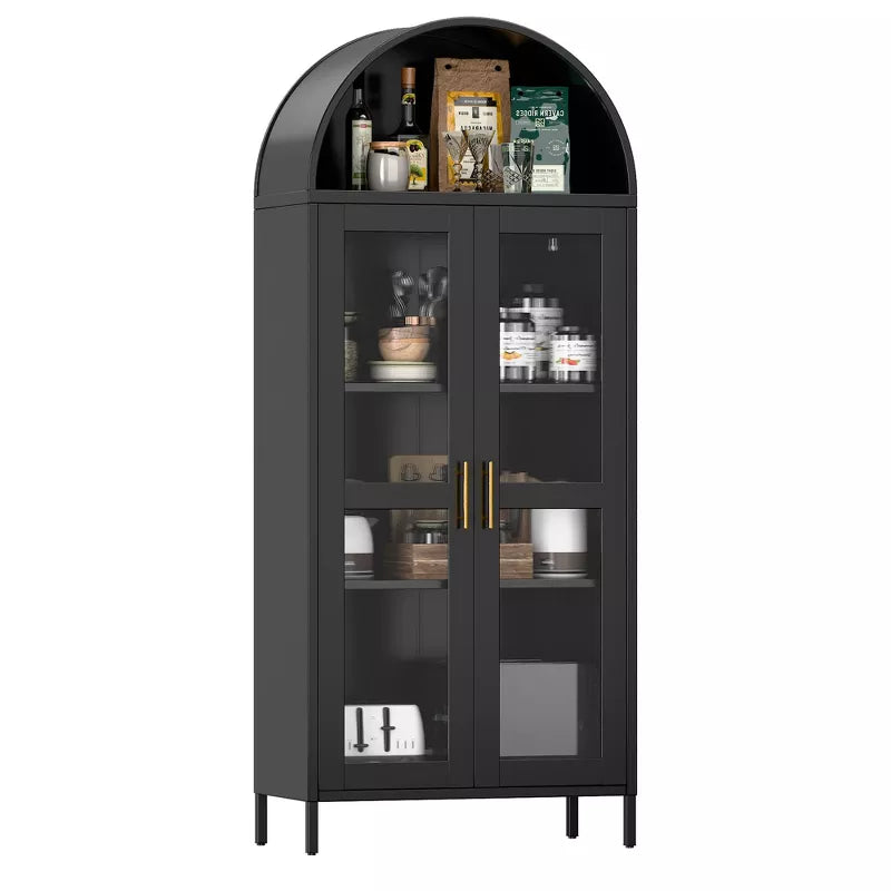 AOBABO Cabinet With Glass Doors And Adjustable Shelves, Modern Freestanding Arched Cabinet, Used As Antique,Porcelain Cabinets,assembly Required