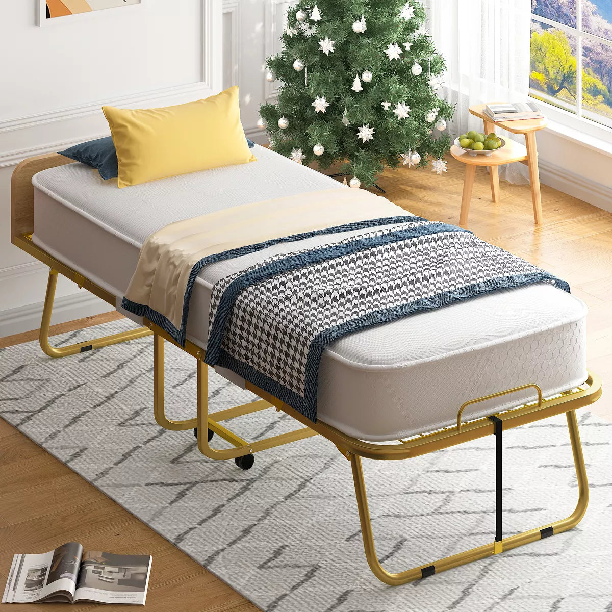 Mjkone Folding Bed With Mattress For Adults,Memory Foam Mattress, Portable Foldable Bed With Dustproof Bag & Baffle,fold Up Guest Bed
