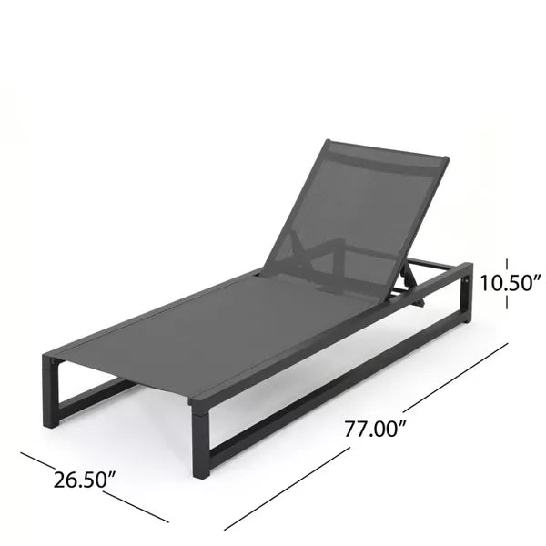Wooakway Classic 77"L Patio Chaise Lounge with Adjustable Reclining Backrest Aluminum Frame & Breathable Outdoor Mesh for a Cool Experience