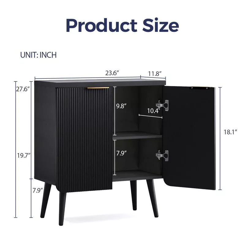 FONTOI Storage Cabinet, Sideboard Cabinet with Doors and Shelves, Buffet Cabinet with Waveform Panel for Dining Room, Black, 23.6*11.8*27.6