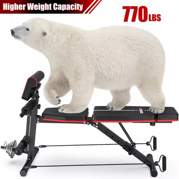 GIKPAL 7 Positions Adjustable Weight Bench,With Extended Headrest and Leg Extension,Foldable Workout Olympic Weight Bench, Maximum Weight 770 Lbs.